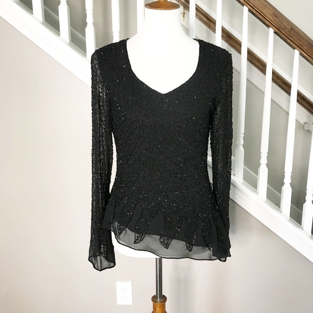 NWOT J Laxmi Beaded Shimmer Shirt Blouse